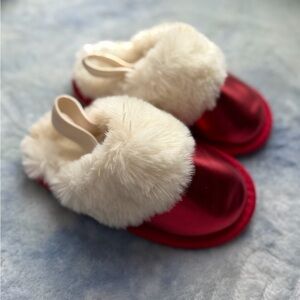 Cat & Jack Red and White Furry Kids Slippers
